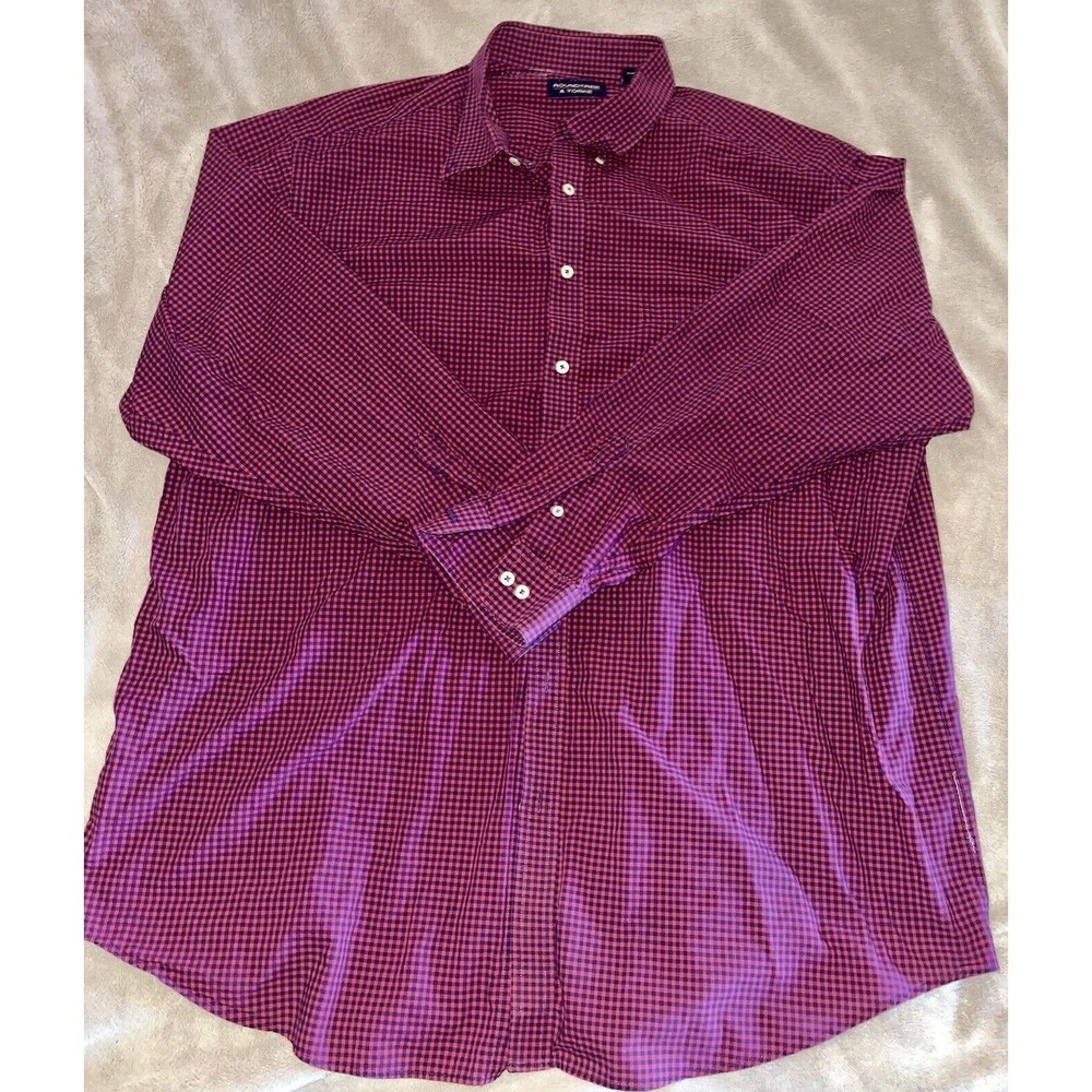 Roundtree Yorke Men's 3XT Long Sleeve Button Up Red Blue Cotton Casual Shirt